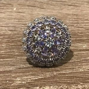 NWT Victoria Wieck Sterling Silver Tanzanite & Clear Stones Ring Size 7